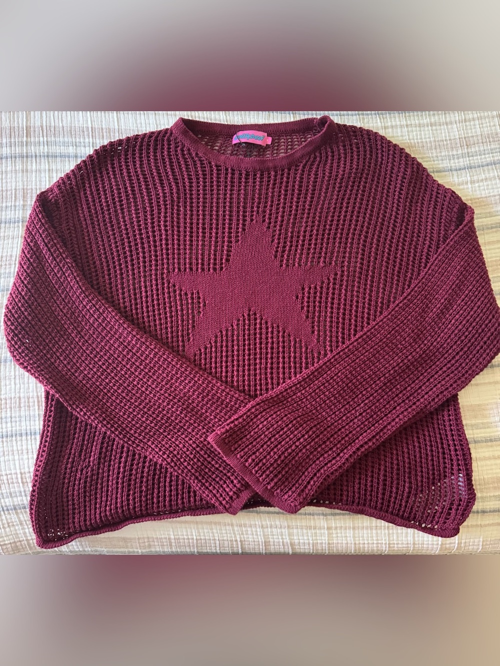 Edikted Sweater Seeing Stars Open Stitch Oversized Burgundy Sweater Size Medium
